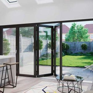 black bifold aluminium door