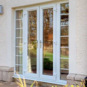 white upvc french door with glass panels